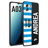 CUSTOMIZZA - Custodia cover nera morbida in tpu compatibile per Samsung A03 personalizzata calcio football nome e numero calciatori biancazzurri