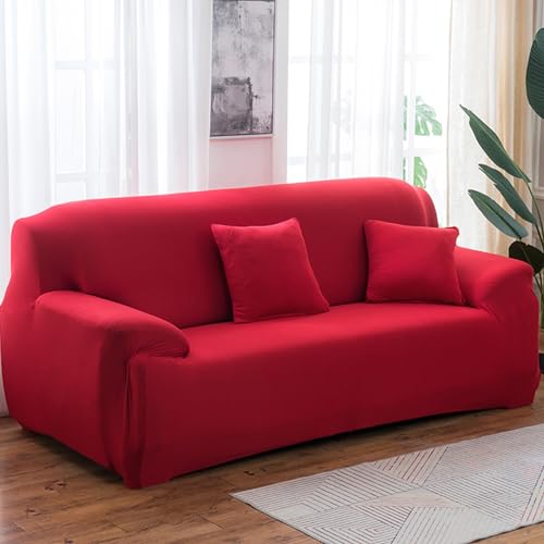 Hearda Funda Sofa, Suave y Flexible Funda Sofa, Color Puro Fundas Sofas 3 y 2 Plazas Ajustables, Universal para familias Cubre Sofa, Protector Sofa con Brazos (2-Seater,Rojo)