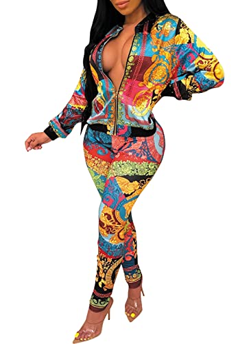 Image of YouSexy 2 Piece Legging Pant Sets for Women Floral Print Long Sleeve Tracksuits Outfits