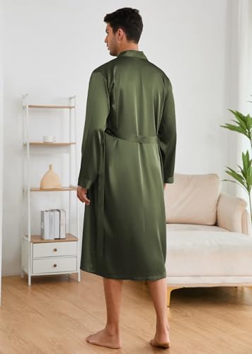 ZUEVI Men's Kimono Robe Set Silk Satin Long Sleeve Bathrobe with Shorts 2 PCS Sleepwear Pjs Sets3