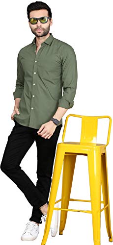 Image of Fifth Anfold Men's Pure Cotton Solid Color Mandarin Collar Full Sleeve Casual Wear Shirt, Office Wear for Men