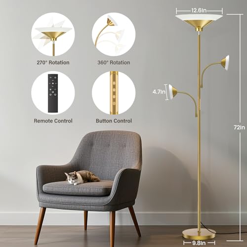 Image of SIBRILLE 3 Way Torchiere Floor Lamp - 42W Dimmable LED Tree Standing Lamp with Remote, 2300LM, Color Changing, 72 inch Tall Bright Floor Lamp for Living Room Bedroom Office