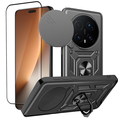 #ColaboraciónPagada<br>Funda para Honor Magic 8 Pro Cristal Templado Armor Carcasa Militar Antiarañazos con 360° Soporte de Anillo Antigolpes Carcasa con Cubierta de Cámara Deslizante Negro