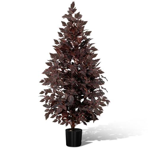 Giegxin 1 Pack 4ft Fall Artificial Tree, Faux Cimicifuga Tree, Artificial Plum Cimicifuga Stems Seeded Plants, Weather Resistant Spring Plant Decor for Porch, Mantel, Outdoor, Indoor
