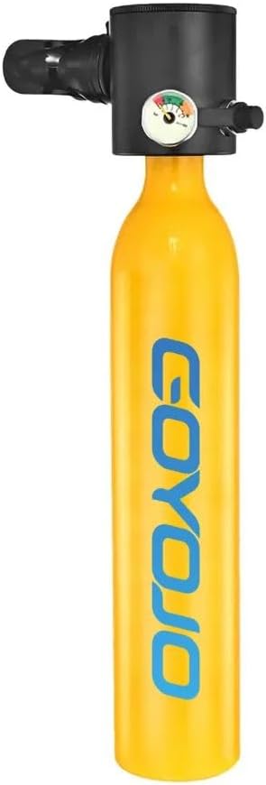 GOYOJO Mini Scuba Tank Portable Small 0.5L Diving Device Spare Air Oxygen Cylinder Underwater Breathing System 5-10 Minutes (SD600 Yellow)