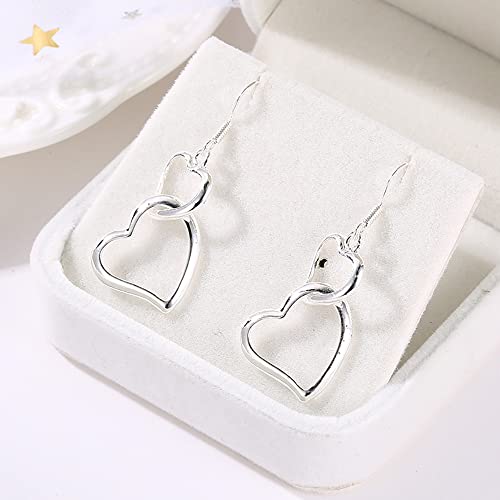 Minimalist Double Hearts Drop Dangle Earrings Love Heart Dangling Hook Hoops Studs Sterling Silver Plated Hypoallergenic Earrings Fashion Birthday Jewelry Gifts for Women3