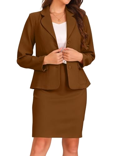 Image of Allegra K Women 2 Piece Skirt Set Suit Business Blazer and Pencil Skirt Office Work Interview Church Outfits