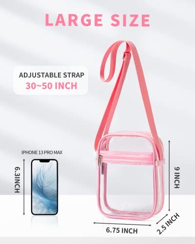 Vorspack Clear Bag Stadium Approved - PVC Clear Purse Crossbody Bag with Front Pocket for Concerts Sports Festivals - Pink