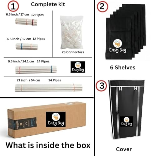 Image of EASY BUY Economy 6 Shelf Black Shoe Rack with Cover, Plastic Rack 6 Shelves with Zip Door Cover & Side Pocket | Dustproof Storage Organizer for Footwear, Clothes, Toy, Shoe Rack Plastic, Slipper Stand