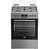 Beko FBM62320XDSL Freistehender Herd, Multifunktionsofen mit Gaskochfeld, 72 l Garraum-Volumen, 4 Kochzonen, 8 Heizarten, Seitengitter, Multifunktionsdisplay, Edelstahl