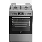 Beko FBM62320XDSL Freistehender Herd, Multifunktionsofen mit Gaskochfeld, 72 l Garraum-Volumen, 4 Kochzonen, 8 Heizarten, Seitengitter, Multifunktionsdisplay, Edelstahl