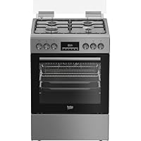 Beko FBM62320XDSL Freistehender Herd, Multifunktionsofen mit Gaskochfeld, 72 l Garraum-Volumen, 4 Kochzonen, 8 Heizarten, Seitengitter, Multifunktionsdisplay, Edelstahl