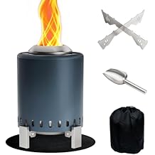 Mini Smokeless 7 Inch Tabletop Fire Pit with Pan Stand and Insulation Mat, Portable Stainless Steel Fire Pit for Camping, Patio Tabletop Firepit, Burns Wood or Pellets, Travel Bag Included, Blue