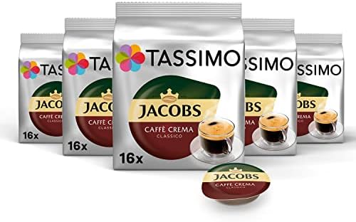 Tassimo Kapseln Jacobs Caffè Crema Classico, 5 x 16 Pads, 80 Kaffeekapseln, mittlere Röstung