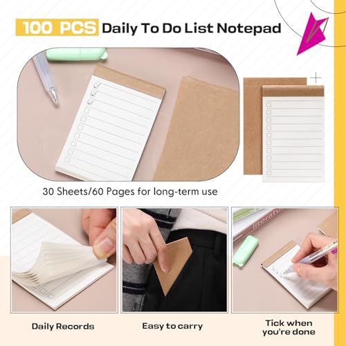 Eaasty 100 Pack Daily to Do List Notepad, Portable Notepad with Lined Paper for Wish Lists, Memo Pad, Weekly Plan, Grocery List, Meal Planning, Study Tasks, 4 x 2.5 Inches(30 Sheets Per Pad)