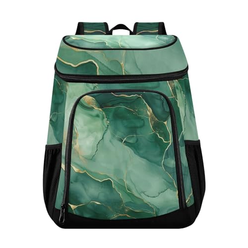 Green Marble Ink Cooler Backpack Cooler Insulated Leak Proof Lunch Backpack 36 Cans Waterproof Soft for Men Women Picnic Hiking Camping Beach