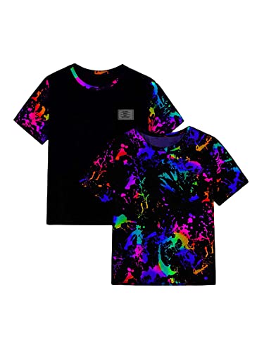 Milumia Boy's 2 Pack Ink Splatter Printed Letter Tape Short Sleeve Tee T Shirts Tops