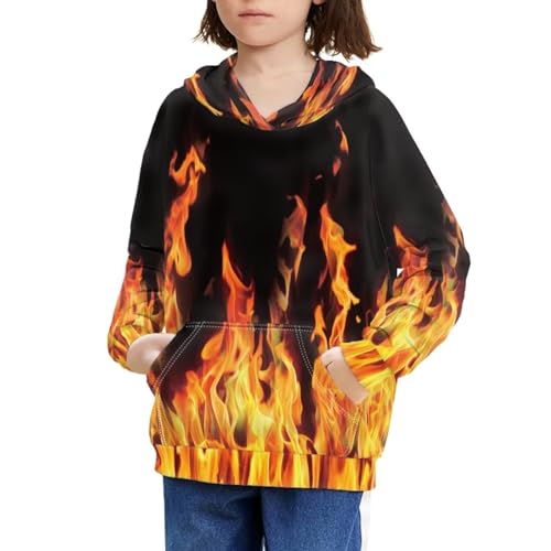 Kids 3D Print Fire Pullover Hoodies Warm Thick Hooded Sweatshirt with Packet for Boys Girls 6-16 Years