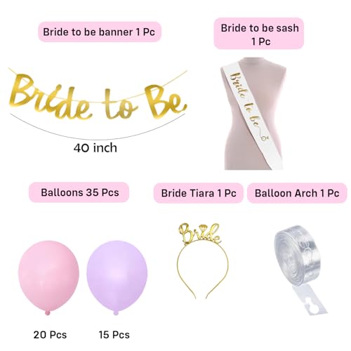 Image of Party Propz Bride to Be Decorations Kit - 39 Pcs Bachelorette Party Decor with Bride to Be Banner, Sash & Tiara, Balloons for Decoration, Bachelorette Party Decorations (Cardstock, Latex)
