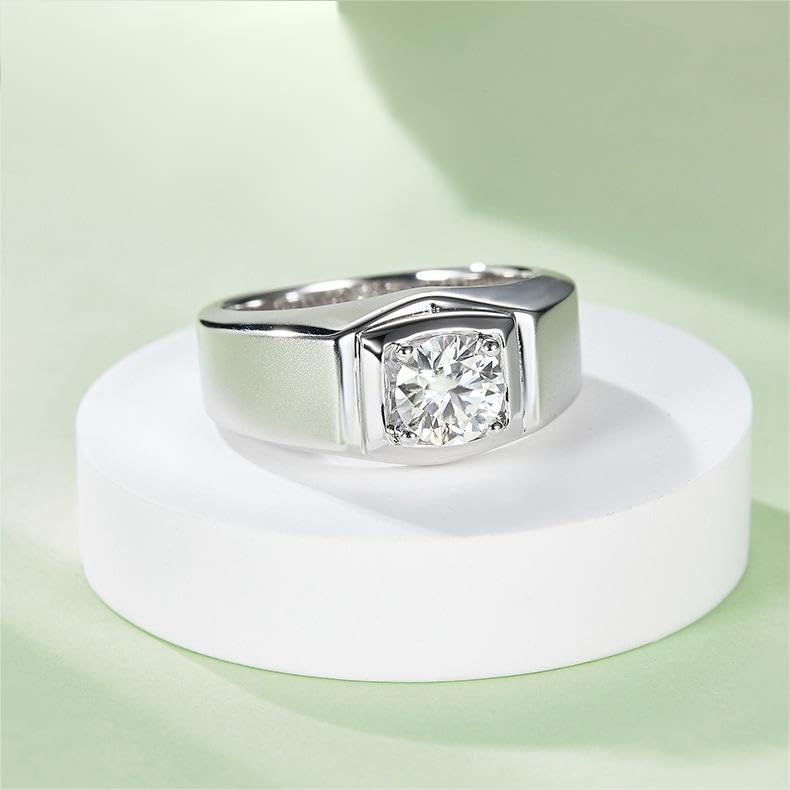 14K Gold Simple Men's 1 Carat D-color VVS2 Diamond Wedding Rings, Round Cut Diamond Ring,Matte Finish Modern Accessory4