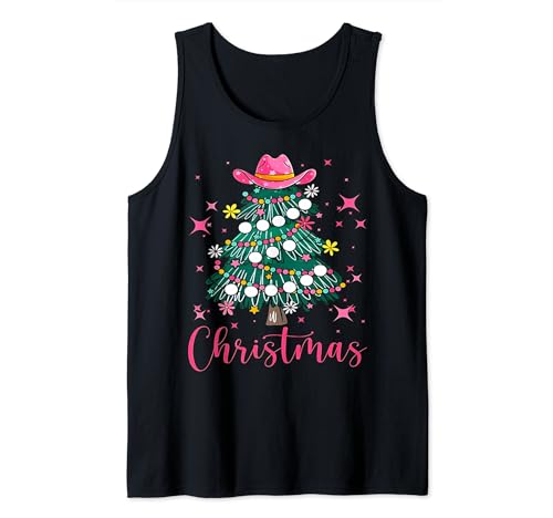 Western Cowboy Christmas Cute Cowgirl Hat and Boots New Year Tank Top