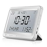 Qsnmieo Azan Clock for USA-Automatic Worldwide Digital 8 Azan Prayer Sounds Islamic Wall and Desk Clock (White)
