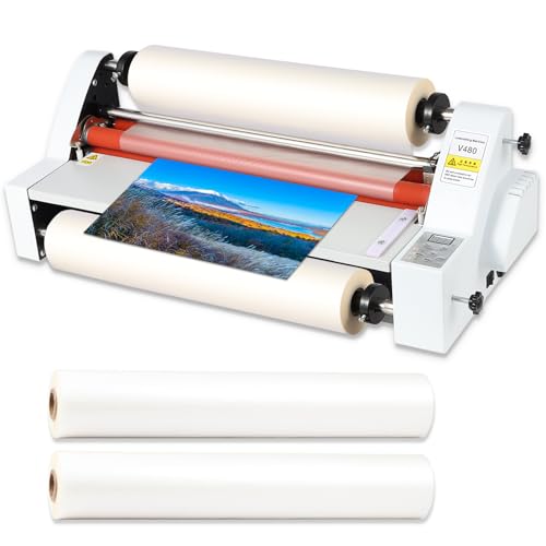 18inch Cold Hot Roll Laminator with 2 Rolls of Thermal Laminating Film (1 Inch Core, 0.8 mil,17.3in W×656ft L), V480 Laminating Machine, Single & Double-Sided Thermal Laminator, Digital Display, 110V