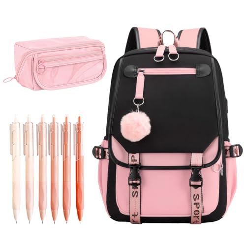 Sac d'école avec port USB et casque sac à dos grande capacité