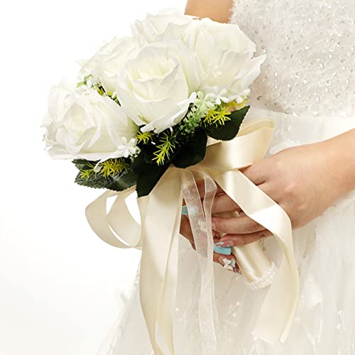 Image of BaNbe Bridal Wedding Bouquet, Artificial Rose Romantic Bouquet Wedding Bouquet Wedding Hand held Flowers Artificial Flowers Valentine