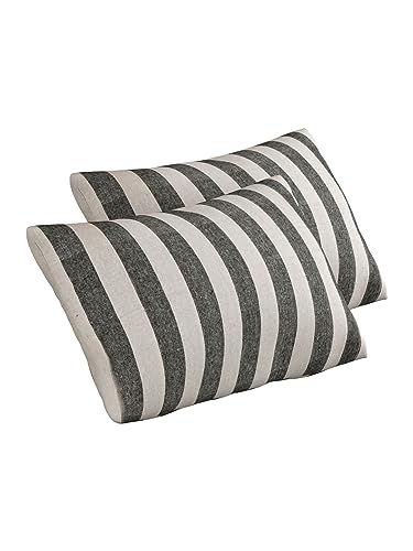 Image of 180 TC Pillow Cover Set of 2 | Pillow Cover Cotton 100% | Pillow Cover Set of 2 King Size | Wrinkle Free & Fade Resistance | Striped Pattern | Standard Size | All Season Use (Hit Grey)