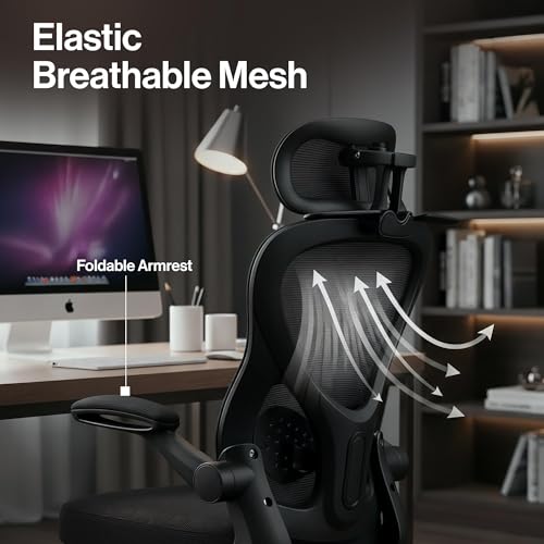 Image of DROGO Ergonomic Office Chair for Work from Home with Breathable Mesh, Flip-up Armrest, Adjustable 3D Headrest & Lumbar Support | Computer Chair for Study | Gaming Chair with 130 Recline (Black)