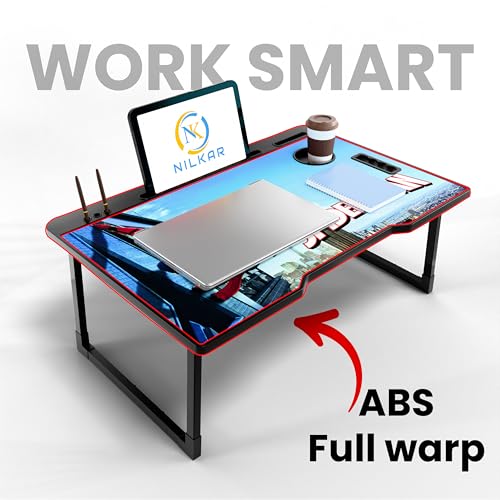 Image of Smart Multipurpose Foldable Laptop Table with Cup Holder, Study Table, Bed Table, Breakfast Table, Foldable and Portable /Ergonomic & Rounded Edges /Non-Slip Legs (SP)
