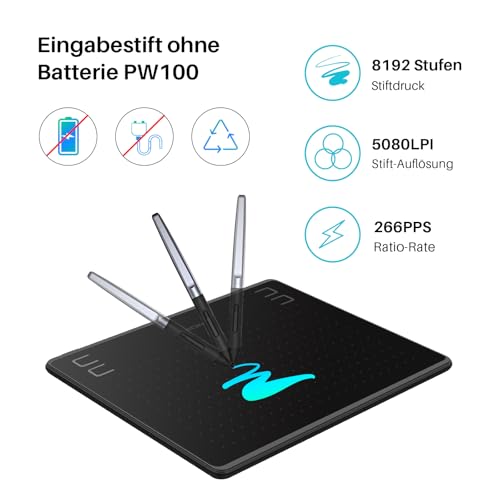 HUION HS64 Grafiktablett, 4 Express-Tasten, 8192 Druckempfindlicher Stift, 6,3 x 4 Zoll...