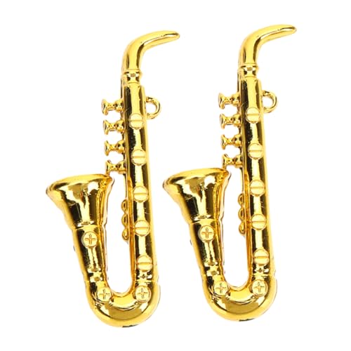 UPKOCH - UPKOCH 2pcs Miniature Saxophone Figurines, Dollhouse Musical Instrument Models, Mini Instrument Decor for Desk, Home, and Photography Props, Gold