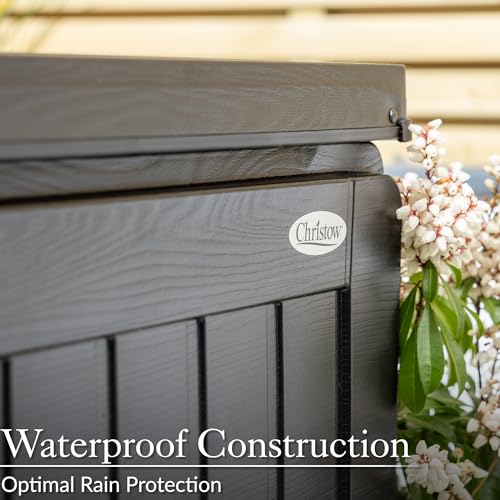 CHRISTOW Waterproof Garden Storage Box With Lockable Lid, Plastic Wood Effect Outdoor Storage Box, Aluminium Hinges, 190L - Image 2