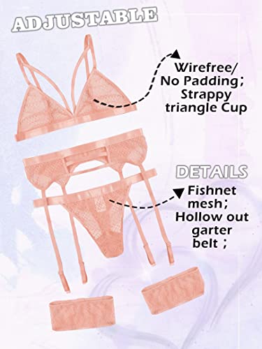 Image of popiv Women's Sexy Lingerie Set with Garter Belt Matching Bra and Panty Lingeries Sets 4 Piece