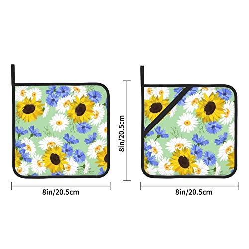 2Pcs Sunflower Daisy Pot Holder With Loop, Heat Resistant Oven Pads, Floral Flowers Chamomile Cornflowers Baking Food Hot Pat For Kitchen Cooking Barbecue #TOP2