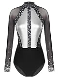JEYPINMI Women's Metallic Gymnastic Leotard Bodysuit Tops Party Dance Costume Dancewear Dark Gray Medium