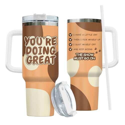 Gifts for Mom, Cartoon Mommy Tumbler with Handle and Straw, 40 oz Stainless Steel Mama Coffee Mug, Mommy Drinking Cup, Unique Birthday Gifts for Expecting, New Mom Christmas Gift