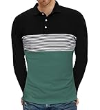 YTD Men's Short Sleeve Polo Shirts Casual Slim Fit Contrast Color Stitching Stripe Cotton Shirts