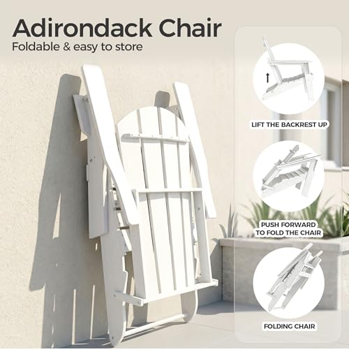 Image of Folding Adirondack Chair Set of 2, HDPE All-Weather Patio Chair, Foldable Fire Pit Seating for Camping, Backyard, Deck & White
