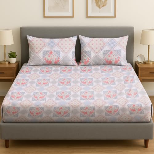 Image of Amazon Brand - Umi King Size Cotton Bedsheet 90x108 Inches with 2 Pillow Covers | Soft 210 TC Pure Cotton | Beautiful Elegant Design Double Bed Sheet