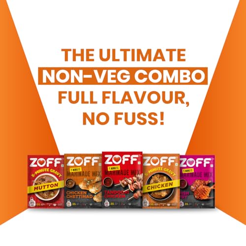 Image of ZOFF Non-Veg Gravy & Marinade Combo - Chettinad, Tandoori Chicken, Fish Fry (25g each), Chicken & Mutton Gravy (90g each) - 255g | Ready-to-Cook Indian Meal Kit (Pack of 2)