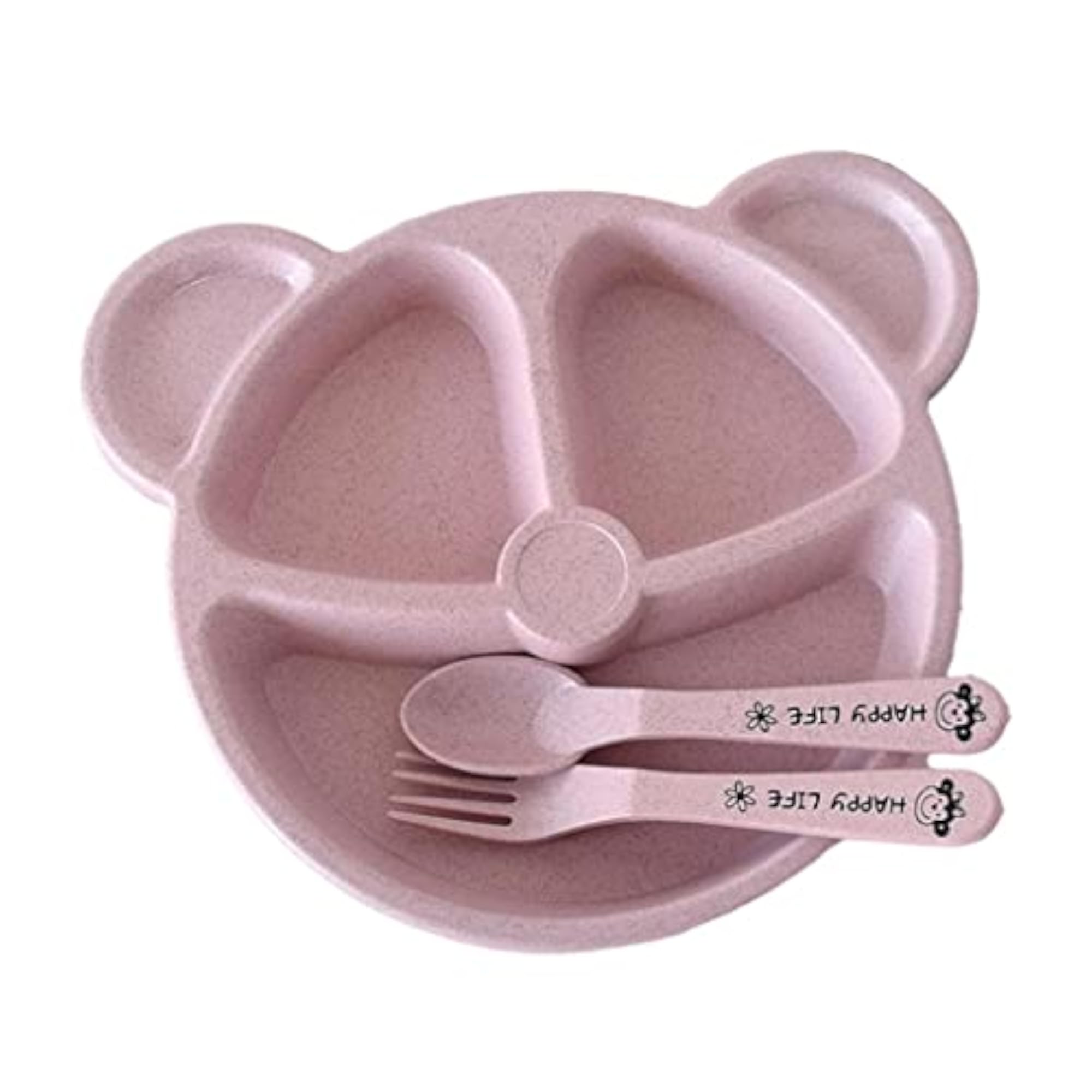 Divided Plates Set, 3-Compartment for Kids, Pink