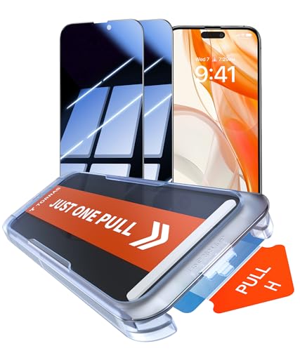 TORRAS Military-Grade for iPhone 16 Pro Screen Protector Privacy, [9H+] Full Coverage Tempered Glass, [TOP 25° Anti-Spy], Easy Install, Bubble-Free, Case-Friendly, 6.3'', 2-Pack