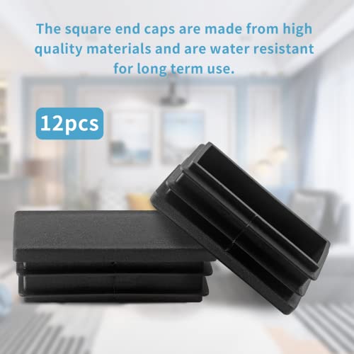 Image of 12 Pcs 1 inch x 2'' Rectangle Tube End Caps, Black Plastic Plugs Chair Leg Caps, Rubber Caps for Pipe Tubing Chair Leg