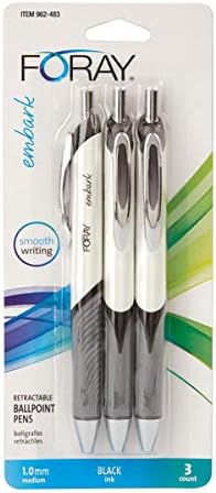 Office Depot Embark Retractable Ballpoint Pens, Medium Point, 1.0 mm, Gray/White Barrel, Black Ink, Pack of 3