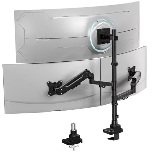 Image of WALI Triple Monitor Mount, up to 49'' Ultrawides on Top Bracket and 34'' Screens on Side Brackets, Extra Tall 3 Monitors Desk Mount, Heavy Duty Monitor Arm up to 44 lbs (GSDM003N-P), Black