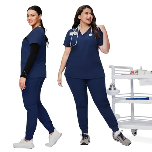 Image of Kitmaz Scrub Pants for Women - Mid Rise 4-Way Stretch Anti-Wrinkle Slim Fit Jogger Pants, Drawstring & 5 Pockets