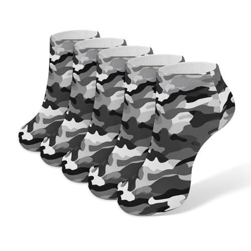 Black Grey White Camo Socks No Show Socks Low Cut Anti-Slid Athletic Casual Invisible Liner Socks Unisex - Main Image